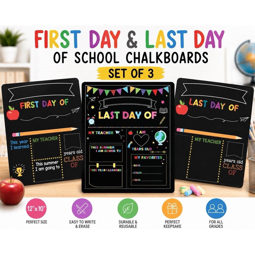 3x First Day / Last Day Of School Wooden Board Sign Black